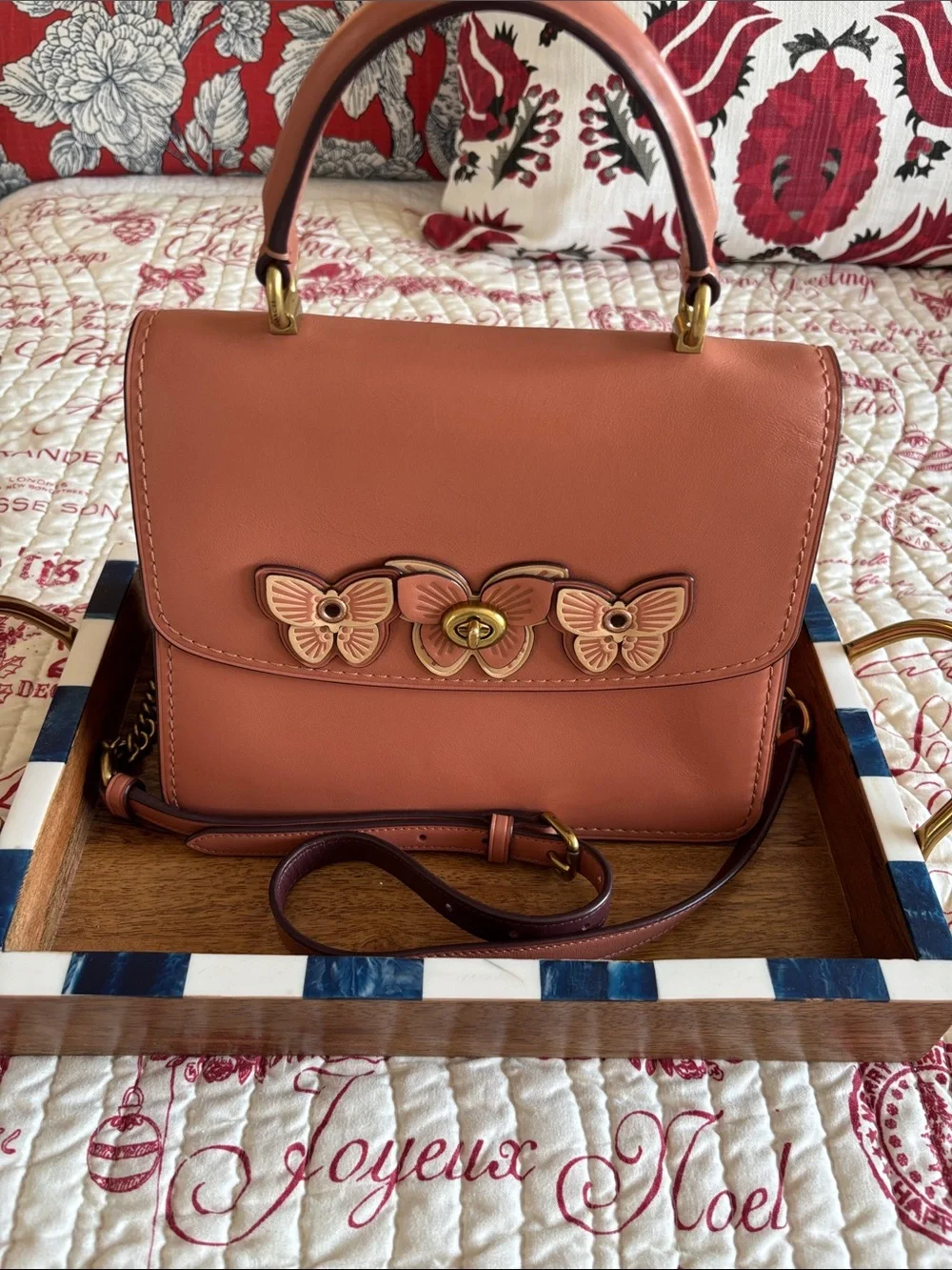 Coach Leather Top-Handle Satchel with Butterfly- Dusty Rose/Burgundy Accents - Picture 1 of 16